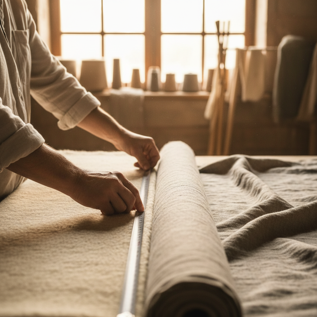 Craftsperson measuring premium linen
